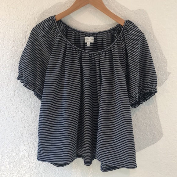 Madewell Blue White Stripe Peasant Top - Picture 3 of 7